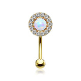 Golden Brilliant Sparkle Gems Fire Opal Prong Set Curved Barbell