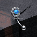 Detail View 1 of Brilliant Sparkle Gems Fire Opal Prong Set Curved Barbell-Blue Opal