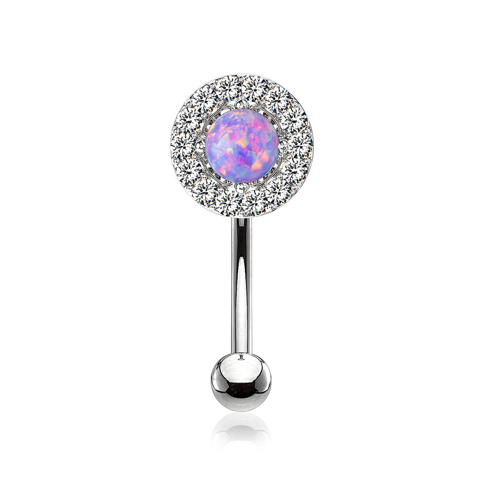 Brilliant Sparkle Gems Fire Opal Prong Set Curved Barbell-Purple Opal