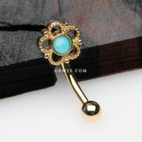Detail View 1 of Golden Bali Turquoise Filigree Flower Curved Barbell