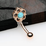 Detail View 1 of Rose Gold Bali Turquoise Filigree Flower Curved Barbell