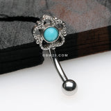Detail View 1 of Bali Turquoise Filigree Flower Curved Barbell