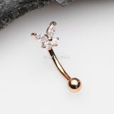 Detail View 1 of Rose Gold Butterfly Glam Prong Set Sparkle Curved Barbell-Clear Gem
