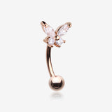 Rose Gold Butterfly Glam Prong Set Sparkle Curved Barbell-Clear Gem