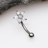 Detail View 1 of Glistening Flower Sparkle Curved Barbell-Clear Gem