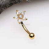 Detail View 1 of Golden Glistening Flower Sparkle Curved Barbell-Clear Gem