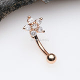 Detail View 1 of Rose Gold Glistening Flower Sparkle Curved Barbell-Clear Gem