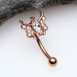Detail View 1 of Rose Gold Monarch Butterfly Marquise Sparkle Curved Barbell-Clear Gem