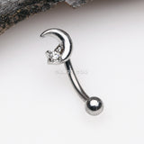 Detail View 1 of Midnight Crescent Moon Sparkle Curved Barbell-Clear Gem