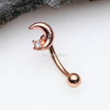 Detail View 1 of Rose Gold Midnight Crescent Moon Sparkle Curved Barbell-Clear Gem