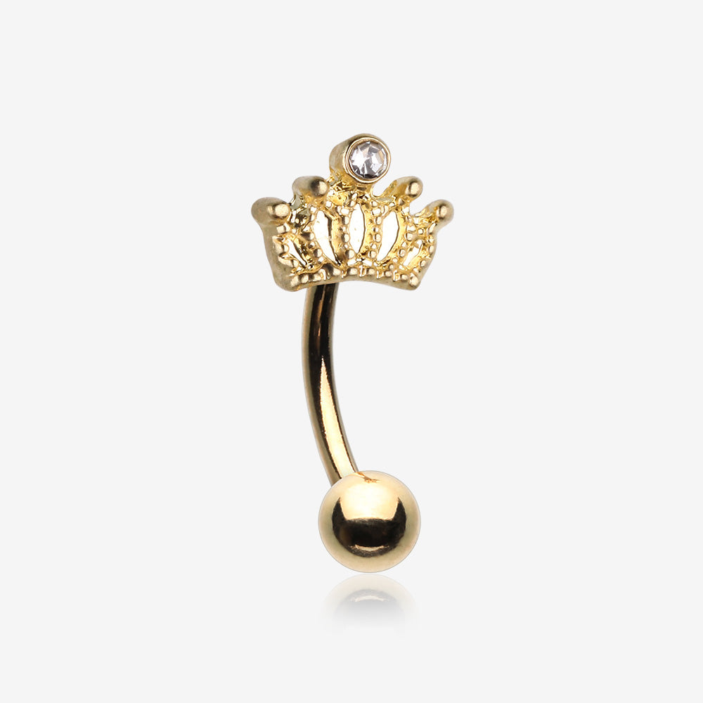 Golden Emperor Crown Sparkle Curved Barbell-Clear Gem
