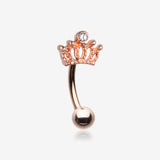 Rose Gold Emperor Crown Sparkle Curved Barbell-Clear Gem