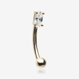 14 Karat Gold Prong Set Marquise Gem Sparkle Curved Barbell-Clear Gem