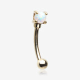 14 Karat Gold Prong Set Fire Opal Sparkle Curved Barbell