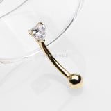Detail View 1 of 14 Karat Gold Prong Set Heart Gem Sparkle Curved Barbell-Clear Gem