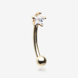 14 Karat Gold Prong Set Star Gem Sparkle Curved Barbell-Clear Gem