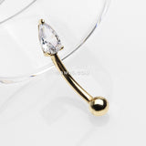 Detail View 1 of 14 Karat Gold Prong Set Teardrop Gem Sparkle Curved Barbell-Clear Gem