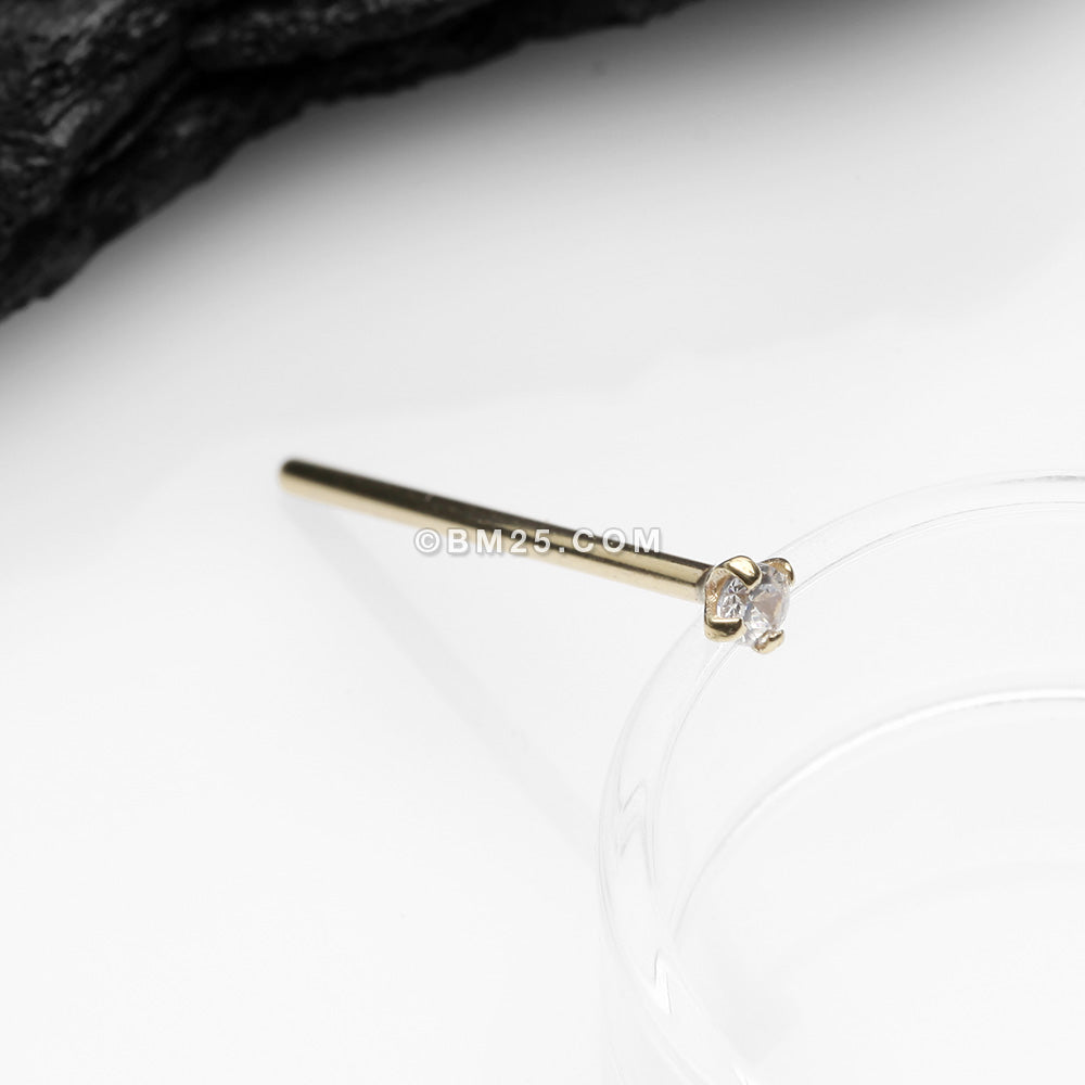 Detail View 1 of 14 Karat Gold Prong Set Sparkle 16mm Fishtail Nose Ring-Clear Gem