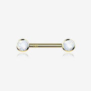 A Pair of 14 Karat Gold OneFit™ Threadless Round Fire Opal Bezel Set Nipple Barbell