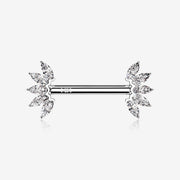A Pair of 14 Karat White Gold OneFit™ Threadless Marquise Sparkle Floral Nipple Barbell