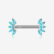 A Pair of 14 Karat White Gold OneFit™ Threadless Marquise Sparkle Floral Nipple Barbell*