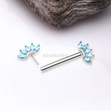 Detail View 2 of A Pair of 14 Karat White Gold OneFit‚Ñ¢ Threadless Marquise Sparkle Floral Nipple Barbell-Aqua