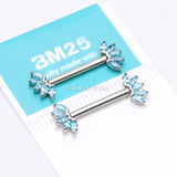 Detail View 3 of A Pair of 14 Karat White Gold OneFit‚Ñ¢ Threadless Marquise Sparkle Floral Nipple Barbell-Aqua