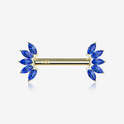 A Pair of 14 Karat Gold OneFit Threadless Marquise Sparkle Floral Nipple Barbell*