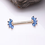 Detail View 1 of A Pair of 14 Karat Gold OneFit Threadless Marquise Sparkle Floral Nipple Barbell-Blue