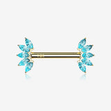 A Pair of 14 Karat Gold OneFit™ Threadless Marquise Sparkle Floral Nipple Barbell