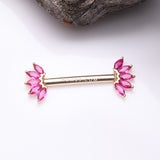 Detail View 1 of A Pair of 14 Karat Gold OneFit Threadless Marquise Sparkle Floral Nipple Barbell-Red