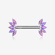 A Pair of 14 Karat White Gold OneFit Threadless Marquise Fire Opal Floral Nipple Barbell