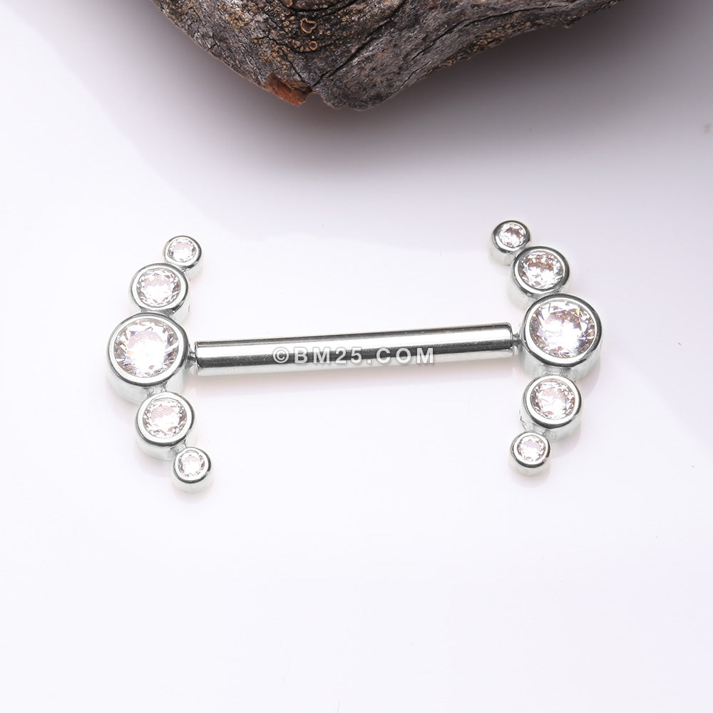 Detail View 1 of A Pair of 14 Karat White Gold OneFit‚Ñ¢ Threadless Sparkle Ray Multi-Gem Nipple Barbell-Clear Gem
