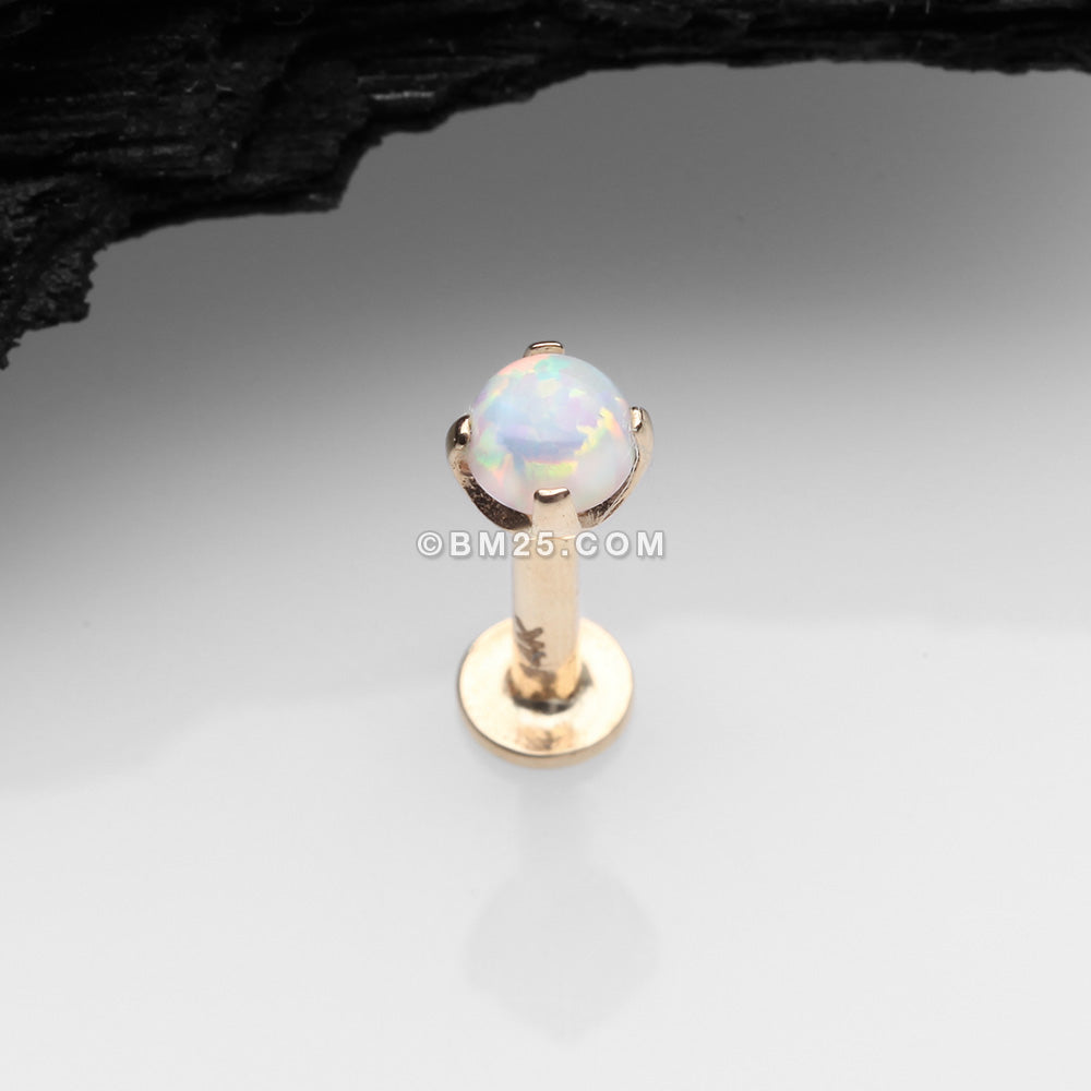 Detail View 1 of 14 Karat Gold OneFit‚Ñ¢ Threadless Prong Set Fire Opal Top Flat Back Stud Labret-White Opal