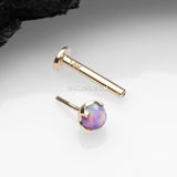 Detail View 2 of 14 Karat Gold OneFit Threadless Prong Set Fire Opal Top Flat Back Stud Labret-Purple Opal