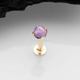 Detail View 1 of 14 Karat Gold OneFit Threadless Prong Set Fire Opal Top Flat Back Stud Labret-Purple Opal