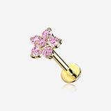 14 Karat Gold OneFit‚Ñ¢ Threadless Brilliant Sparkle Flower Flat Back Stud Labret-Pink
