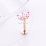 Detail View 1 of 14 Karat Gold OneFit Threadless Triple Marquise Sparkle Flower Flat Back Stud Labret-Pink