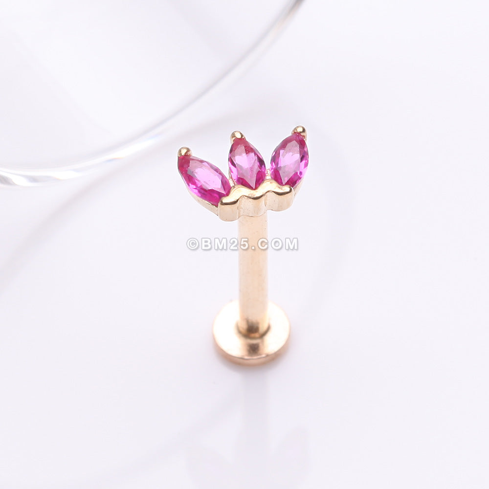 Detail View 1 of 14 Karat Gold OneFit‚Ñ¢ Threadless Triple Marquise Sparkle Flower Flat Back Stud Labret-Red
