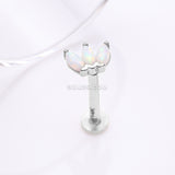 Detail View 1 of 14 Karat White Gold OneFit Threadless Triple Marquise Fire Opal Flower Flat Back Stud Labret-White Opal