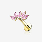 14 Karat Gold OneFit Threadless Brilliant Marquise Sparkle Flower Flat Back Stud Labret-Pink