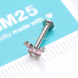 Detail View 2 of 14 Karat White Gold OneFit Threadless Dainty Butterfly Sparkle Flat Back Stud Labret-Pink
