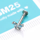 Detail View 2 of 14 Karat White Gold OneFit Threadless Dainty Butterfly Sparkle Flat Back Stud Labret-Aqua