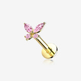 14 Karat Gold OneFit‚Ñ¢ Threadless Dainty Butterfly Sparkle Flat Back Stud Labret-Pink
