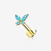 14 Karat Gold OneFit™ Threadless Dainty Butterfly Sparkle Flat Back Stud Labret