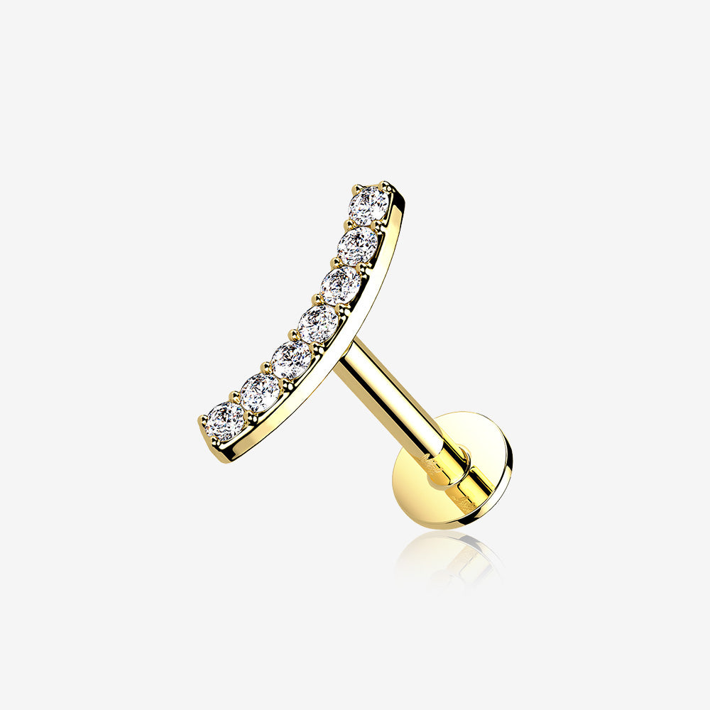 14 Karat Gold OneFit‚Ñ¢ Threadless Brilliant Sparkle Gems Journey Curve Flat Back Stud Labret-Clear Gem