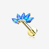 14 Karat Gold OneFit Threadless Brilliant Marquise Fire Opal Flower Flat Back Stud Labret