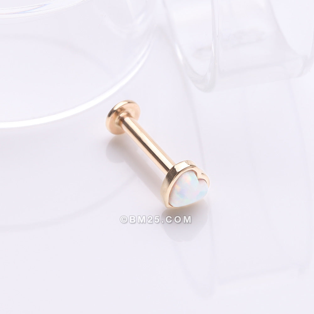 Detail View 1 of 14 Karat Gold OneFit™ Threadless Heart Fire Opal Sparkle Flat Back Stud Labret-White Opal