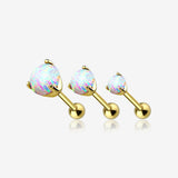14 Karat Gold Prong Set Fire Opal Sparkle Cartilage Tragus Barbell-White Opal