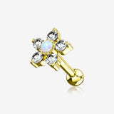 14 Karat Gold Fire Opal Sparkle Gems Flower Cartilage Tragus Barbell